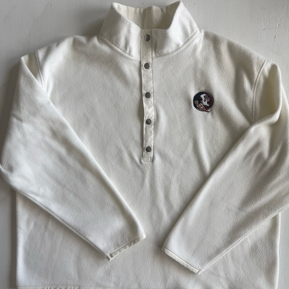 FSU Florida State Seminoles Cream Pullover Fleece Sweater Snaps NWOT Women’s XL